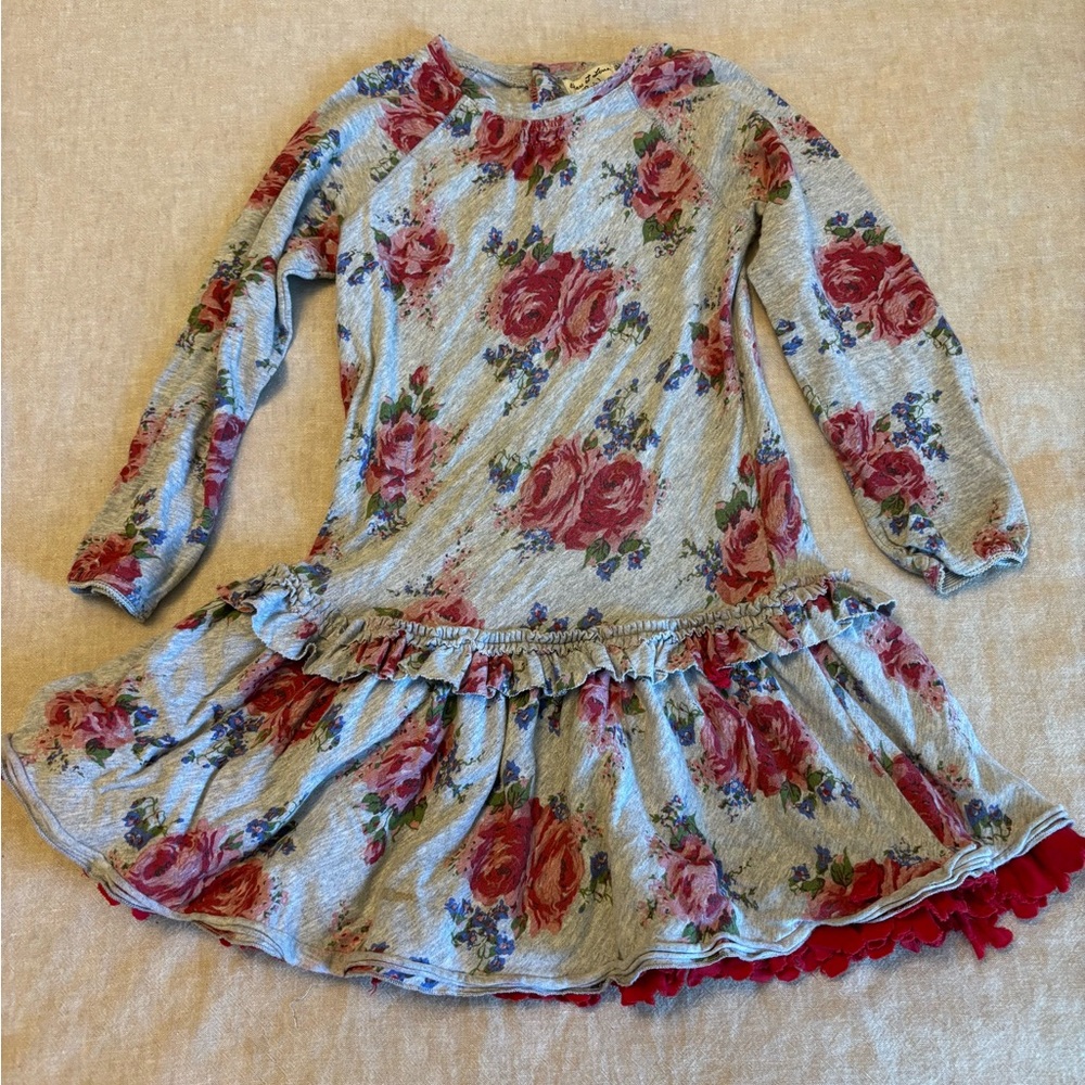 Eliana et Lena Floral Kids Dress - Red and Gray